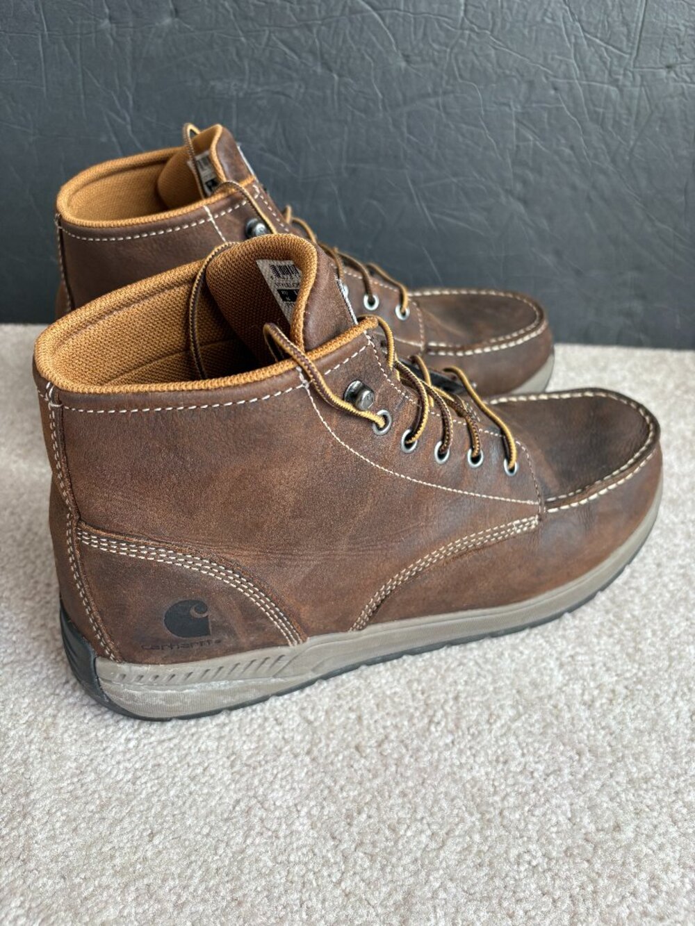 Carhartt Men's Wedge Soft Toe Brown Leather Work Boots Size 12W CMX4023